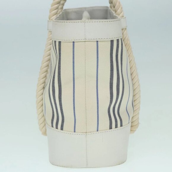 BURBERRY Rope handle Hand Bag Canvas Leather White Blue Silver Auth 92982 - Picture 6 of 15